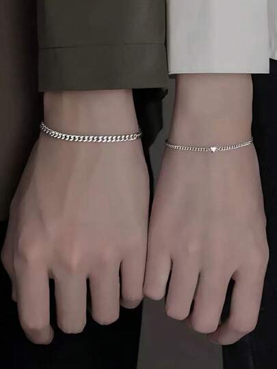 2 pièces/set Bracelet de couple en acier inoxydable en forme de cœur, design unique et élégant