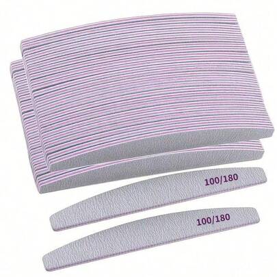 10pcs Professional Crescent Shape Wooden Nail Files, Simple Nail Files, Real Thin Nail Buffers, Manicure Shaping & Polishing Files