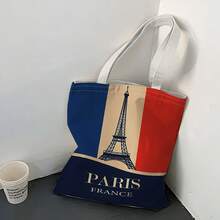 1pc Large Capacity Eiffel Tower Canvas Bag With Dual Sided Paris Design Versatile Tote For Shopping, Travel, Daily Use, Features Adjustable Straps In Two Colors, Stylish, Durable, Foldable Perfect Gift For Family Friends - 彩色 - 查看 9
