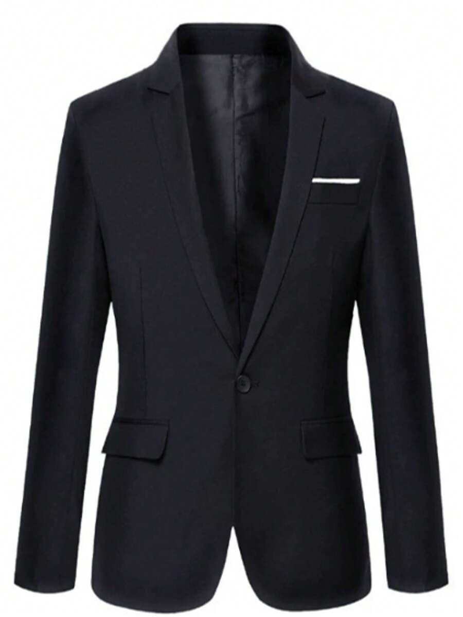 1pc Solid Color Woven Fabric Buttoned Blazer, Suitable For All Seasons