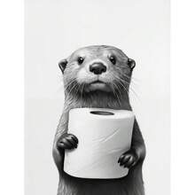 1 peça preto e branco fofo animal e papel higiênico pôster leão coruja gato cachorro pintura em tela arte de parede banheiro sala de estar decoração de casa presentes aniversário formatura