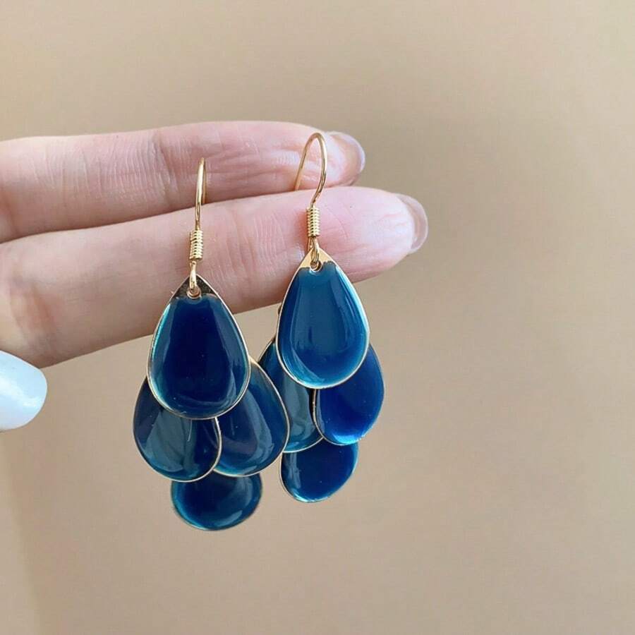 1 pereche cercei suspendați cu picături de ulei de culoare solidă pentru femei