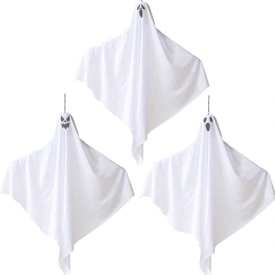 Ornament suspendat cu fantomă pentru decor de Halloween, recuzită de aranjament exclusiv pentru locații transfrontaliere, decor suspendat cu groază, fantomă mică suspendată albă