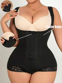 1pc Women's Lace Shapewear Bodysuit, High Line Lifting Zipper Gusset, Slimming Bodycon, Tummy Control High Shrinkage Fabric Corset Top