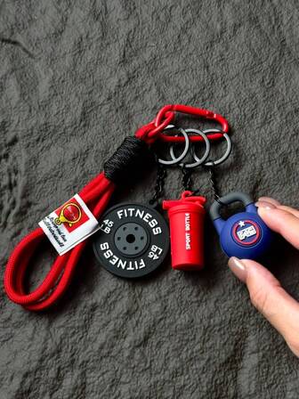Series Creative Design Cute Contrast Color Sweet Cool Sports Style Bag Pendant, Fitness Exercise Accessories, Summer Fashion Savior Keychain, Fitness Series Barbell Dumbbell Plate Exercise Water Cup Pendant, Backpack Pendant, Jewelry Keychain, Suitable For Sports Boys And Girls, Exquisite Men And Women Gifts