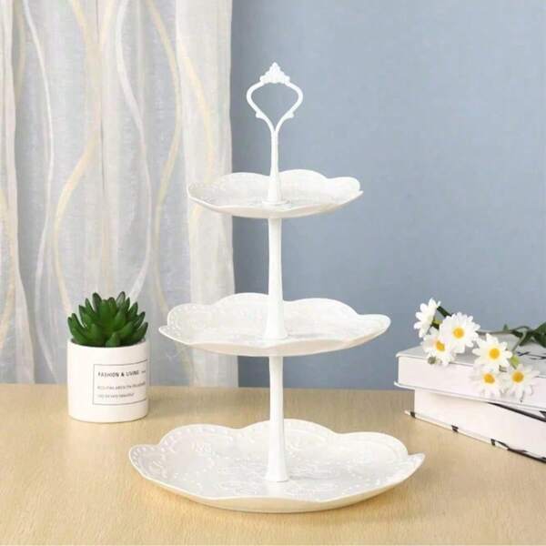 1 pieza Raqueta de pastel blanca de 3 capas multiusos, gran capacidad para galletas y magdalenas, cesta de fruta de escritorio, caja de aperitivos de interior que ahorra espacio. Adecuado para bodas, festivales, fiestas y reuniones familiares