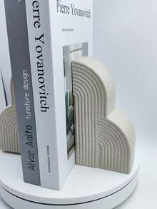 2pcs/Set, Stylish Resin Bookends, Arch Shape Matt Stripe Bookends, Black/White Decorative Ornaments For Home Office Desk Bookshelf Decoration, New Home New Year Gifts - Multicolor - View 10