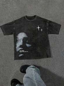 Camiseta Casual de Manga Corta con Estampado Gráfico y Cuello Redondo para Hombres, para Salir, Regalo para Novio