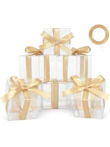 50pcs Transparent Party Favor Boxes (With Gift Ribbon), 2*2*2 Inch, Macaron Cupcake Candy Soap Gift Individual Packaging Boxes - Transparent - View 3