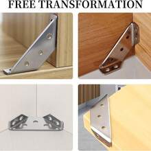 10 Pack Universal de Acero Inoxidable Muebles Conectores de Esquina con 40 Tornillos, NUEVO Actualizado Universal de Acero Inoxidable Muebles Conector de Esquina con Tornillos de ángulo sujetar Conector Muebles Triángulo Estante Soporte Soportes Conector de Esquina para Madera Gabinete Escritorio Cama - Plateado - Ver 9