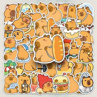 50 件水豚卡通动物贴纸，可爱贴花，适用于手机壳、行李箱、剪贴簿