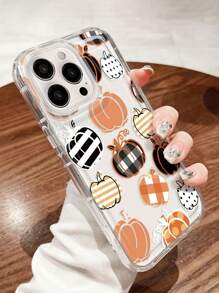 1pc Unique Pumpkin Pattern Transparent Air Cushion Soft Phone Case, Compatible With IPhone 11, 12, XR, 13, 13 Pro, 13 Pro Max, 14, 14 Pro, 14 Pro Max, 15, 15 Pro, 15 Plus, 15 Pro Max, 16, 16 Pro, 16 Plus, 16 Pro Max, Galaxy S25, Galaxy S25 Ultra, Galaxy S25 Plus Waterproof Shockproof Anti-Fall Scratch Resistant