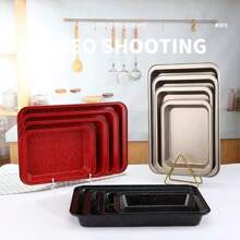 1 pieza Bandeja de hornear de tamaño grande, molde para hornear pan francés tipo baguette, hoja de acero al carbono rectangular para horno profundo, disponible en tamaños grande y mediano, adecuado para asar al aire libre, hornear pasteles, pan, pizza, etc.