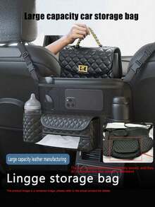 1pc Car Seat Back Storage Net Bag, Hanging Organizer Pouch For Storing Items, 2 Random Rhombus Patterns (Please Air Out Before Use) - Black - View 4