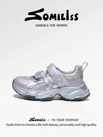 somiliss 1双女士休闲运动风平底凉鞋，时尚舒适户外步行鞋，加厚鞋底增高5厘米，夏季新款紫色