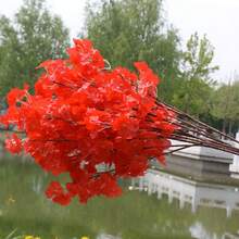 1 件 98 厘米 38.6 英寸人造红色樱花枝，真实触感假花束樱花枝长茎人造花适合高花瓶 DIY、婚礼派对复古装饰、现代农舍、家居卧室装饰 - 彩色 - 查看 7