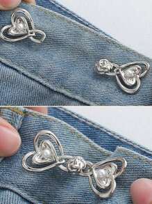 1 Pair/2 Pairs Of High-End Pearl Heart-Shaped Brooch Waist Adjuster For Jeans Skirts, Premium Quality With Adjustable Waistband Buckle