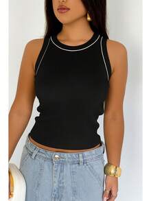 Women's Basic Tank Top Wide Strap Square Neck Elegant Blouse Ribbed Fabric  Black/Beige/Chocolate - màu đen - Xem 1