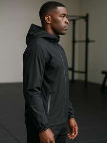 Men's Waterproof Windbreaker With Removable Hood In Black For Gym Or Running - màu đen - Xem 6