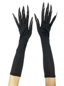 1 Pair Halloween Cosplay Witch Long Fingernail Gloves, Horror Decor Props Costume Accessories
