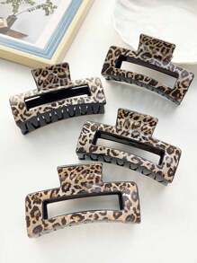 4pcs/Set Medium Leopard Print Square Hair Claws, Versatile Plastic Square Hair Clips, Damage-Free Hair Accessory, Leopard Hair Claw, Suitable For Daily Wear, Parties, Gifts, Autumn/Winter Valentine's Day,Hair Accessories,Claw Clips,Hair Jaw Clip,Hair Clutch