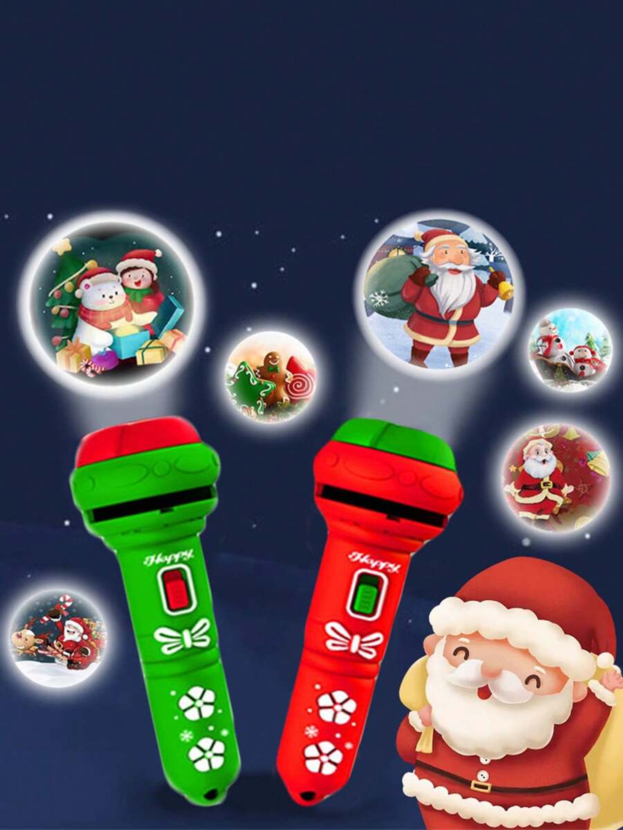 Dziecięca latarka z projektorem i lampką świąteczną – wzór Świętego Mikołaja/płatka śniegu, latarka projekcyjna LED, idealna jako prezent i dekoracja świąteczna (latarka, slajd projekcyjny, kolor i styl losowy)