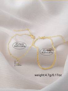 Nooxian 2 件套闪亮、飘逸的白色心形锆石和链条脚链套装，适合女士 - 金黃色 - 查看 3