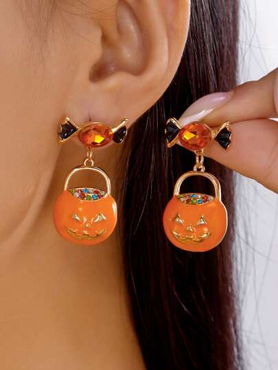 2 件万圣节时尚油滴南瓜耳环