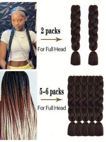 1/3/5pcs/Pack Ombre Braids Jumbo Braiding Hair Ponytail Synthetic Crochet Hair Extensions Fashionable For Daily Use Party Cosplay Halloween 24inch - Black Brown - View 7