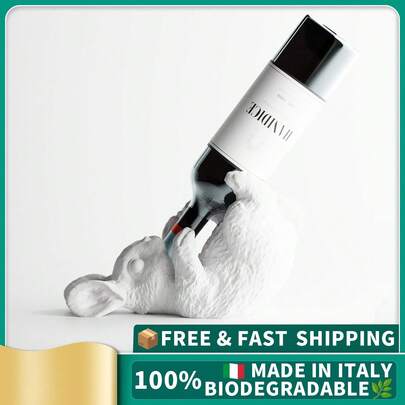 ORIZZONTE Suporte decorativo para garrafas em forma de coelho em estilo divertido – Suporte para vinho, design irônico para cozinha, mesa, bar ou presente original para amantes de vinho, 27 * 11,9 * 16,3 cm, 100% feito na Itália, envio da Itália