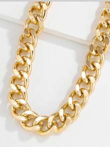 1pc Women's Punk Style Chunky Metal Chain Necklace, Minimalist European And American Design - Yellow Gold - View 4