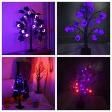 1 件 24LED 万圣节黑色树灯，具有多种吊坠选项、电池（不含电池）和 USB 供电模式，适用于万圣节、秋收、派对、卧室、客厅、节日装饰万圣节装饰灯家居装饰派对装饰万圣节装饰房间装饰万圣节花园装饰礼物仙女