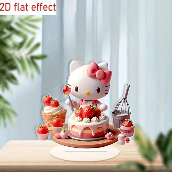 Sanrio Decoración de pastel de cumpleaños de Hello Kitty en 2D plano, Sanrio, 1 pieza - Fresas, crema y lazo rosa - Decoración de escritorio acrílica para regalos festivos, hogar, escritorio, fiesta - Decoraciones de Hello Kitty, regalos para fans de Hello Kitty, diseños divertidos, decoración del hogar, colores vibrantes, coleccionables, exclusivamente para amantes del anime, decoración de dormitorio, regalos de cumpleaños, juguetes, recuerdos de fiesta, mini decoraciones, regalos de Hello Kitty, decoraciones de Sanrio, regalos de Sanrio