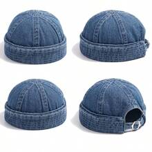 1Pc Men Sports Outdoor Clothing Casual Brimless Hat Brimless Denim Hat Men Women Retro Caps Washed Cowboy Skullcap Fashion Dome Cap Hiking Hat, Head Circumference Adjustable - 1 cái - Xem 7