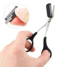 1 件装迷你眉毛修剪器，不锈钢材质，带梳子、化妆工具和小剪刀