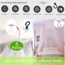 10pcs Rotatable Ceiling Adhesive Hooks - Easy Install, No Drill, Sticky Hanger For Hanging Plants, Lanterns, Wind Chimes, Contemporary Ceiling Decoration With Utility Hook