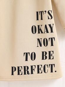 1pc Tween Girls Plush Thickened Hooded Mid-Length Sweatshirt Dress, Letter Logo Print Front And Back, Loose Casual Versatile Dress, Autumn/Winter - Apricot - View 6