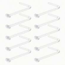 5-15pcs/Set Anting Hidung Transparan Unisex - Cincin Hidung Akrilik Berbentuk L - Aksesori Modis Minimalis Sederhana, Desain Ujung Datar, Dikemas Secara Individual, Cocok Untuk Kerja, Pemakaian Sehari-hari, Olahraga - Clear - View 6