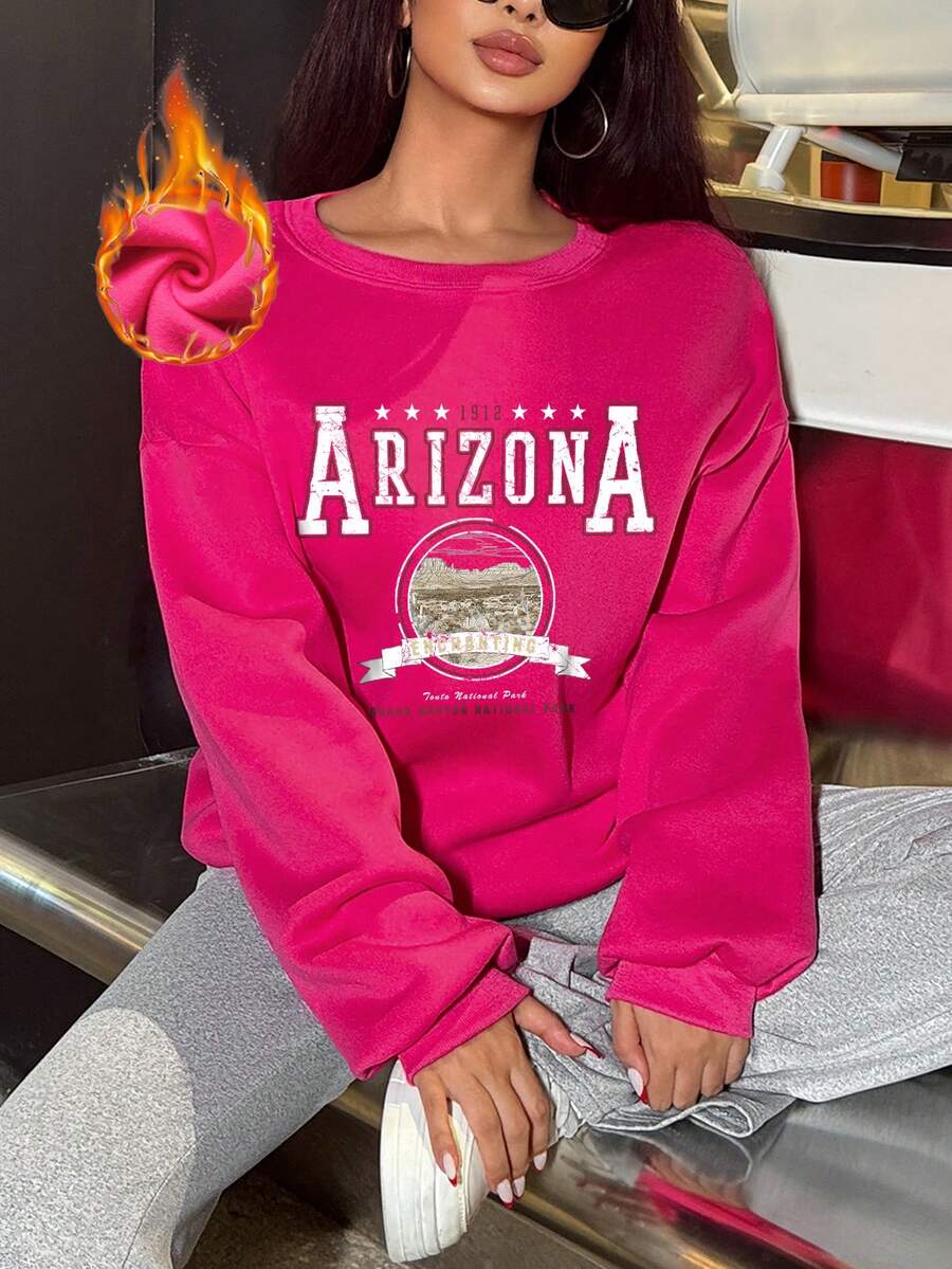 女士圆领抓绒卫衣，运动风，饰以狂野图案，适合派对、运动、户外休闲、秋冬季穿着。 - 玫紅色 - 查看 1