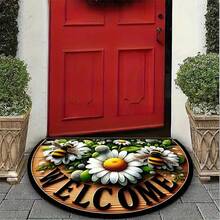 1pc Vintage Semi-Circle Design Crystal Velvet Colorful Stone Print Non-Slip Doormat For Bedroom Entrance Home Decor