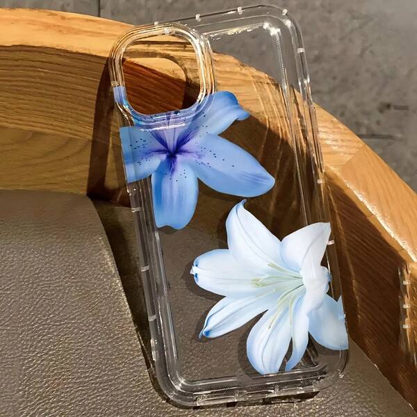 1 Stück stoßabsorbierendes Linsen-Schutzgehäuse mit weichem blau-weißem Orchideen-Blumenmuster, personalisiert kompatibel mit iPhone 16 Pro Max, 15, 14 Plus, 13, 12, 11, kompatibel mit Samsung Serien