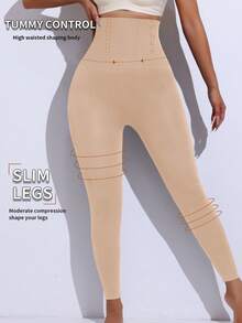 Women's Slimming Pants, High Waist Compression Leggings, Seamless Yoga Pants, Tummy Control Shapewear, Butt Lifting Workout Tights, Fitness Gym Skinny Trousers - Apricot - View 5