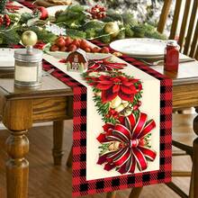 1 pièce/270 pièces Chemin de table de Noël, design nœud rouge et floral, en polyester, 35x181cm, pour fête de Noël à la maison, rassemblement, restaurant et décoration de table de salle de séjour, décoration de table à manger intérieure et extérieure, décoration de chambre, décoration de maison, cuisine, style décoratif, décoration de cuisine, décoration de chambre, décoration de Noël, décoration de salle de séjour