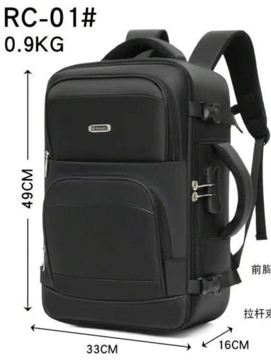 Korean Version Waterproof Men's Backpack High School Students Large Capacity Travel Leisure Business Computer Bag With Password Lock - Hitam - View 1