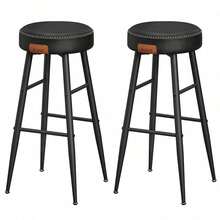 Collection - Bar Stools Set Of 2, Kitchen Counter Stools, Breakfast Stools, Synthetic Leather With Stitching, 76.2 Cm Tall, Home Bar Dining Room, Easy Assembly, Black - Black - View 9
