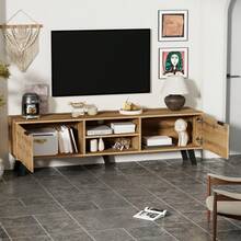 Modern TV Cabinet With 2 Doors And 2 Open Compartments – 160.5 X 35.5 X 45 Cm - 木材+刨花板+50-59英寸 - 查看 4