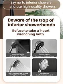 (单喷头/3件套) 节水可调节淋浴喷头，3档设置，1.5米不锈钢软管和无孔ABS淋浴支架，适用于浴室、淋浴房、沐浴淋浴喷头、方形淋浴喷头 - 黑色 - 查看 7
