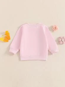 Mommy And Me Matching Outfits Mama And Mini Long Sleeve Crewneck Pullover Tops Mother Baby Sweatshirt Clothes - Pink - View 5