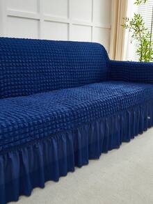 1 件纯色弹力沙发套柔软泡泡纱带裙边沙发套现代简约风格靠垫套客厅卧室户外沙发保护套 L 型组合休闲椅垫套 1/2/3/4 座位家居装饰沙发座套