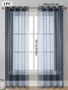 1pc Semi-transparent Solid Color Window Curtain, Bedroom Living Room Decor Curtain